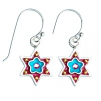 Blue Flower Star of David Earrings with Swarovsky Crystals